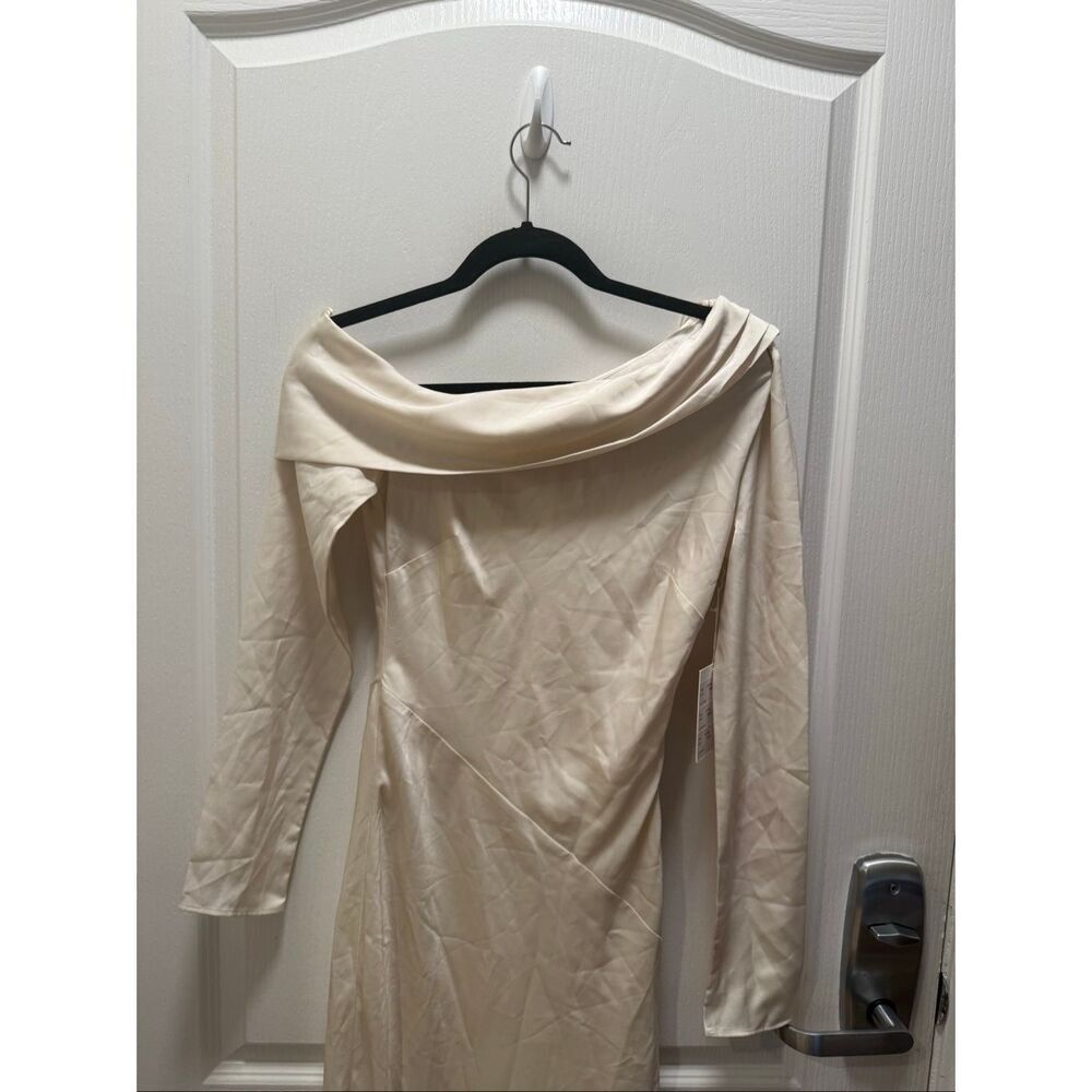 NIA Claire Asymmetrical off-shoulder neckline Slip Midi Dress size S NWT$118 - Picture 3 of 7